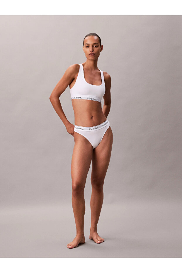Women's Square Neck Elastic Tight Calvin Lettering Patterned White Bralette