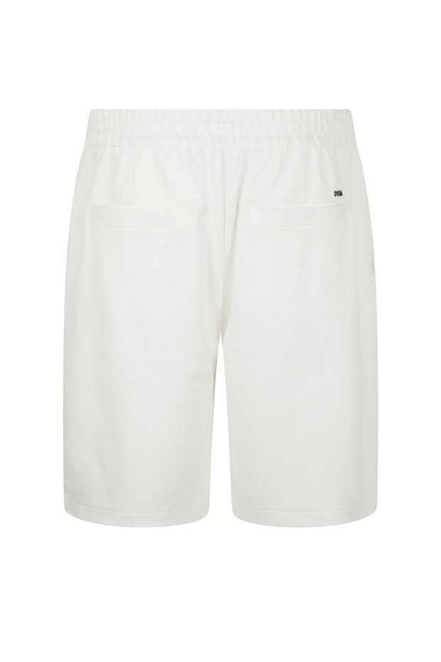 Men's Waist-Tied Short Length Woven Fabric Cotton White Shorts with Pocket Detail
