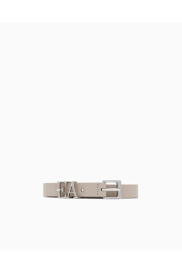 Women's Ea Text Metal Buckle Adjustable Beige Belt