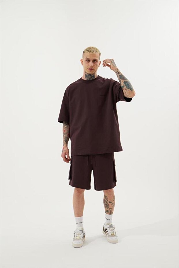 Men's Cargo Basic Oversize Shorts Brown - 4