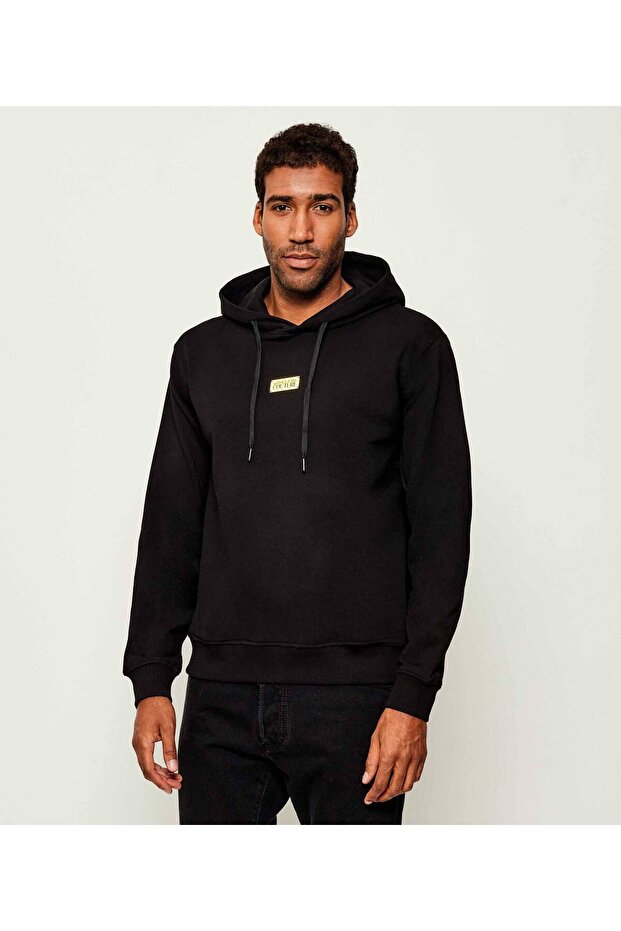 Men's Regular Fit Hooded 100% Cotton Long Sleeve Black Sweatshirt