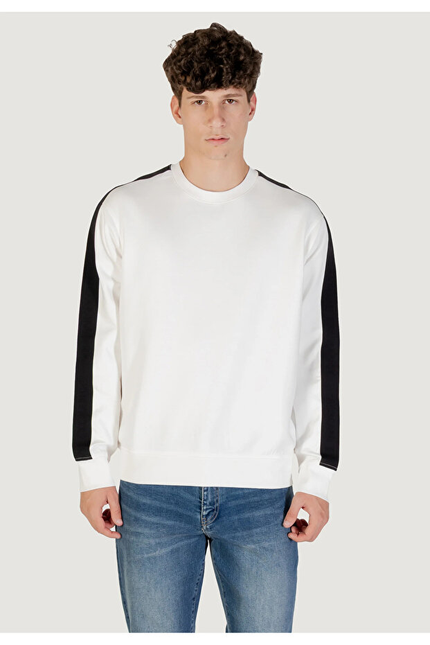 Men's Regular Fit Cotton Crew Neck Long Sleeve White Sweatshirt