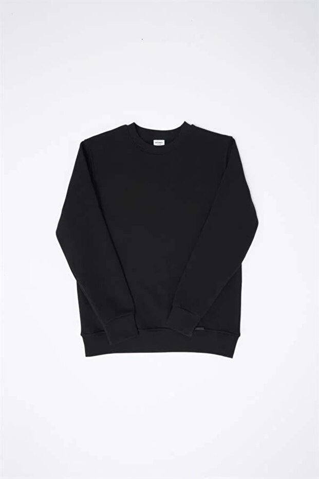 Erkek Regular Bisiklet Yaka Basic Sweatshirt Siyah - 7