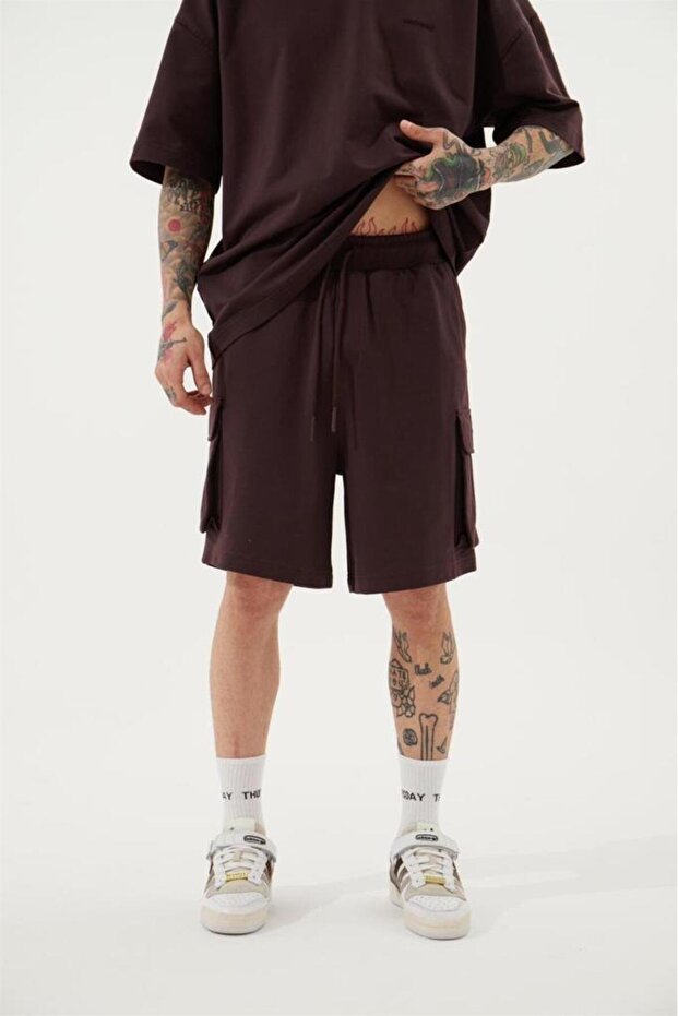 Men's Cargo Basic Oversize Shorts Brown - 1
