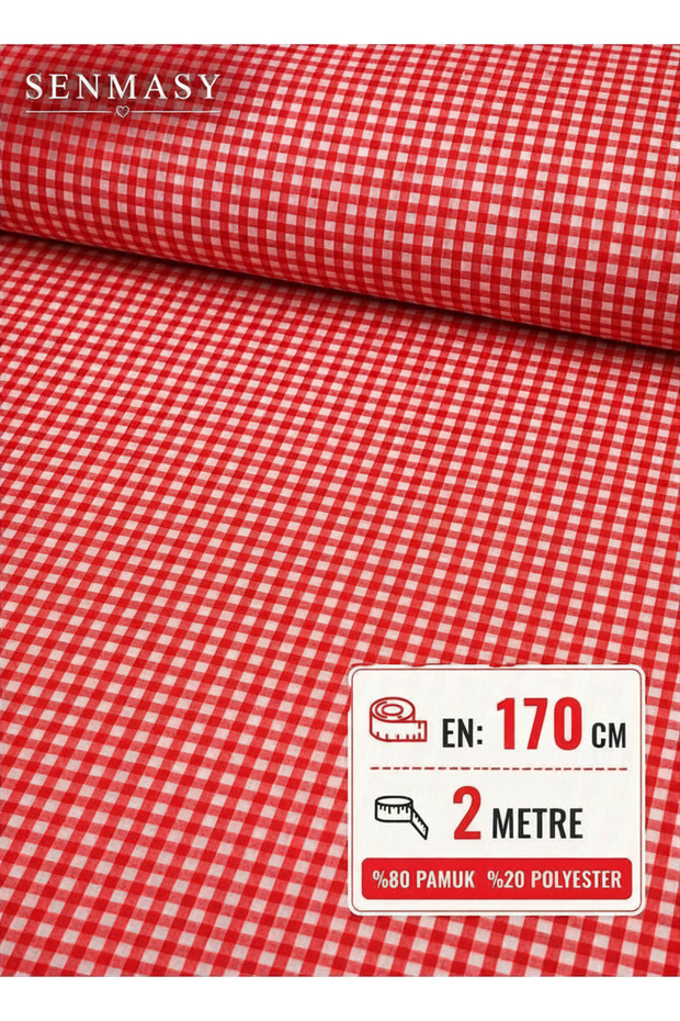 senmasy Ekose Desen Kirmizi Pamuklu Çok Amaçlı Zefir Kumaş Pötikare Kumaş/170*200