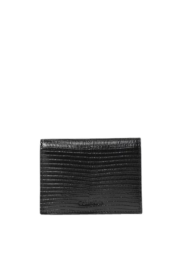 Men's Shiny Surface Horizontal Line Embroidered Leather Black Wallet