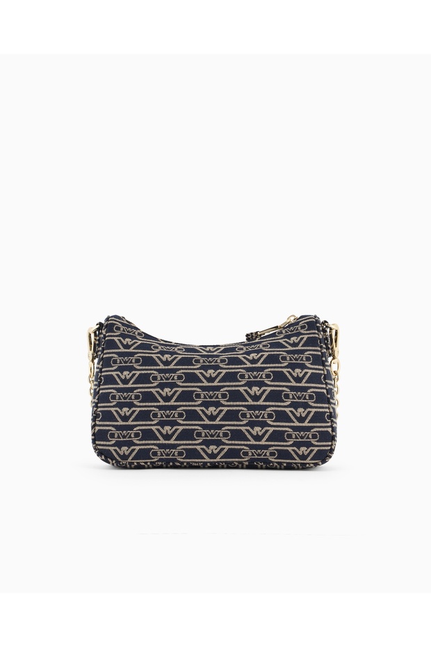 Women's Yum Surface Eagle Logo Jacquard Zippered Cloth Navy Blue Shoulder Bag