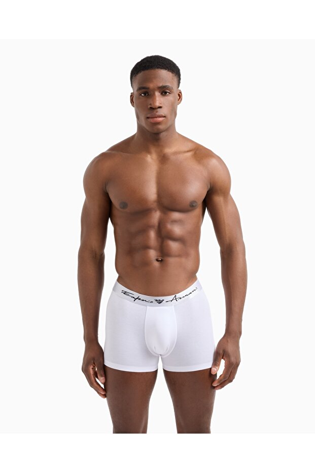 Men's Soft Modal White Boxers with Logo and Elastic Waistband