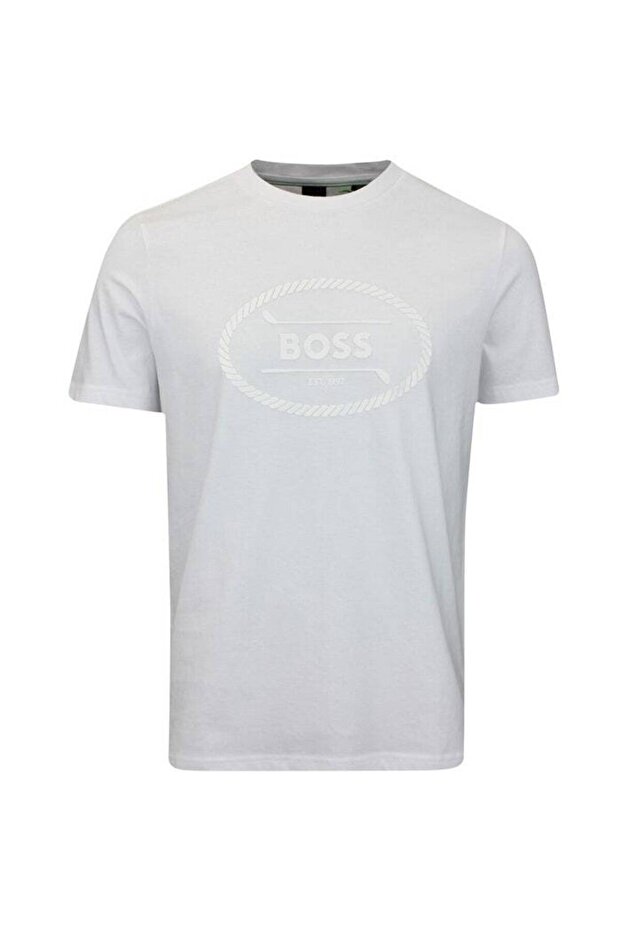 Erkek Yazılı Kısa Kollu Bisiklet Yaka Beyaz T-Shirt - 1