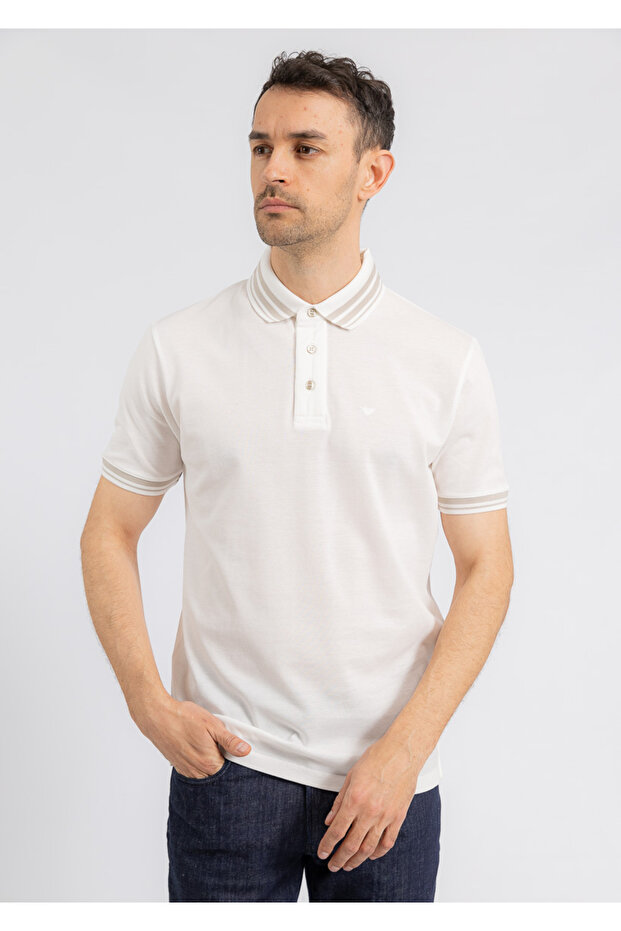 Men's Polo Collar Button Closure Short Sleeve White Polo Collar T-Shirt