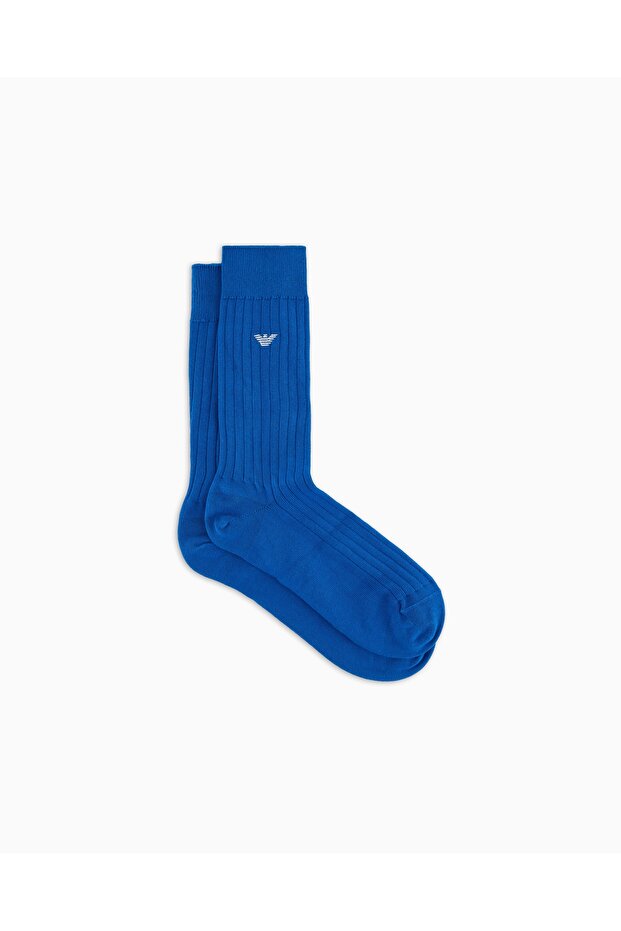 Unisex Stretchy Fabric Cotton Ribbed Long Blue Socks