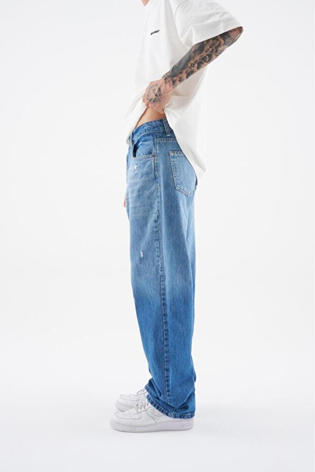 Erkek Ethnical Patterned Jean Mavi - 3