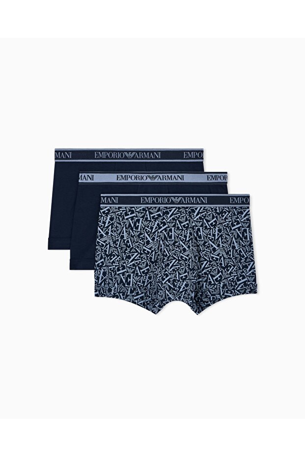 Men's Logo Elastic Band Stretch Cotton 3-Piece Navy Blue Boxer Briefs