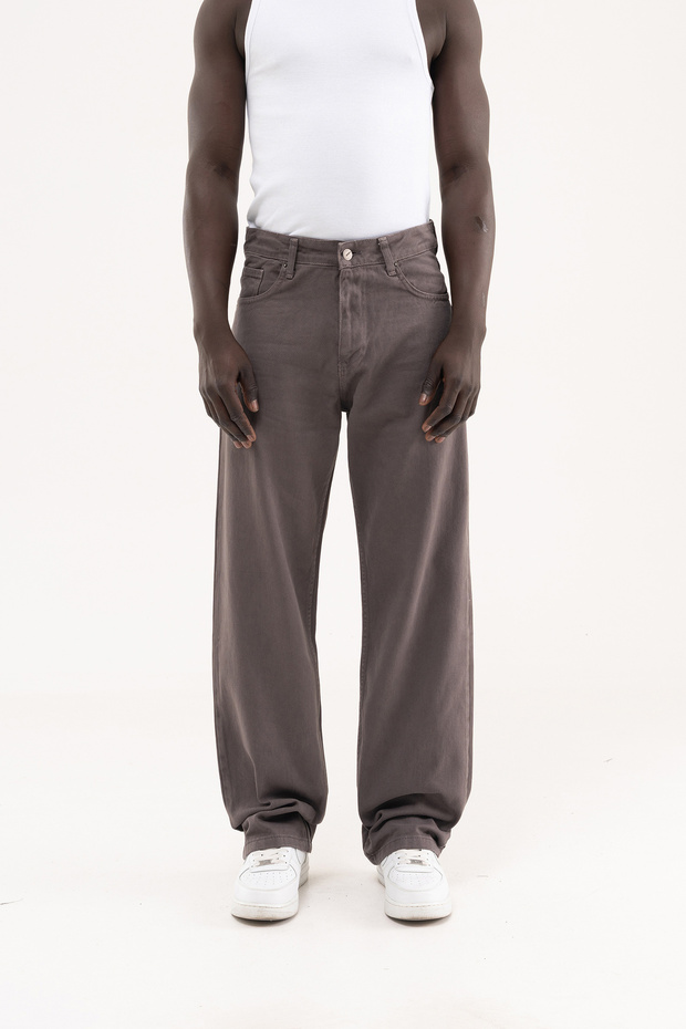 Men's Soft Surfaced Baggy Relaxed Jean Trousers Stone