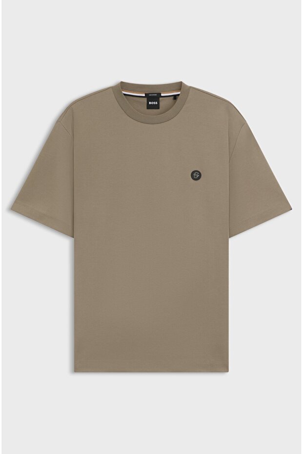 Erkek Regular Fit Bisiklet Yaka Marka Logolu Açık Kahve T-Shirt - 5