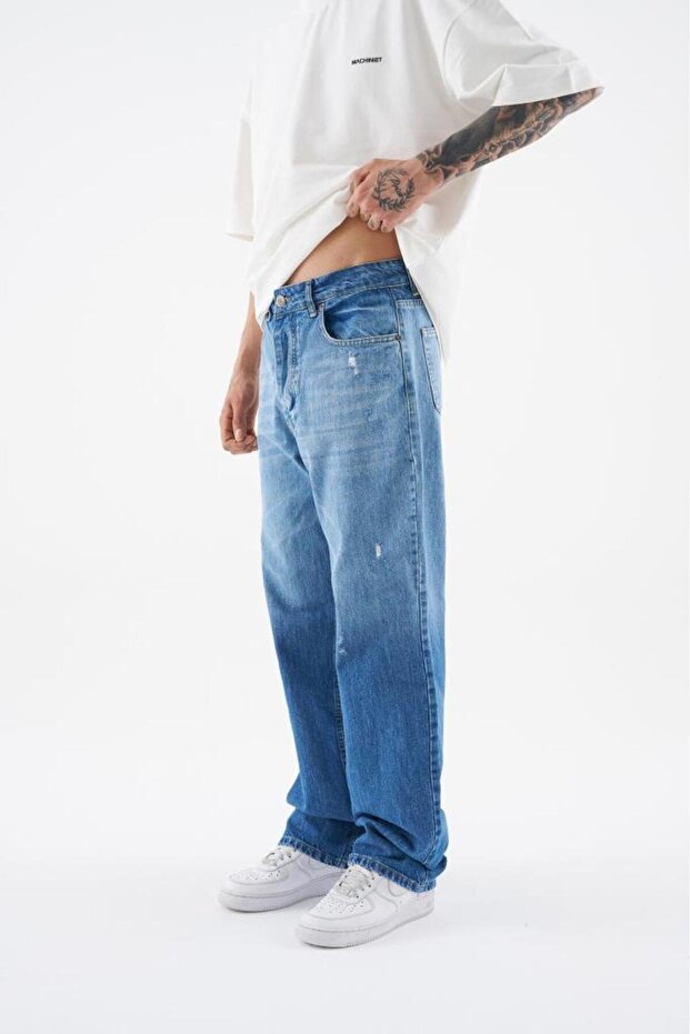 Erkek Ethnical Patterned Jean Mavi - 2
