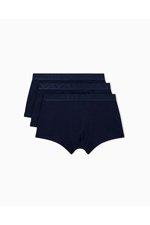 Men's Elastic Waist Cotton Slim Fit 3-Piece Navy Blue1 Boxer