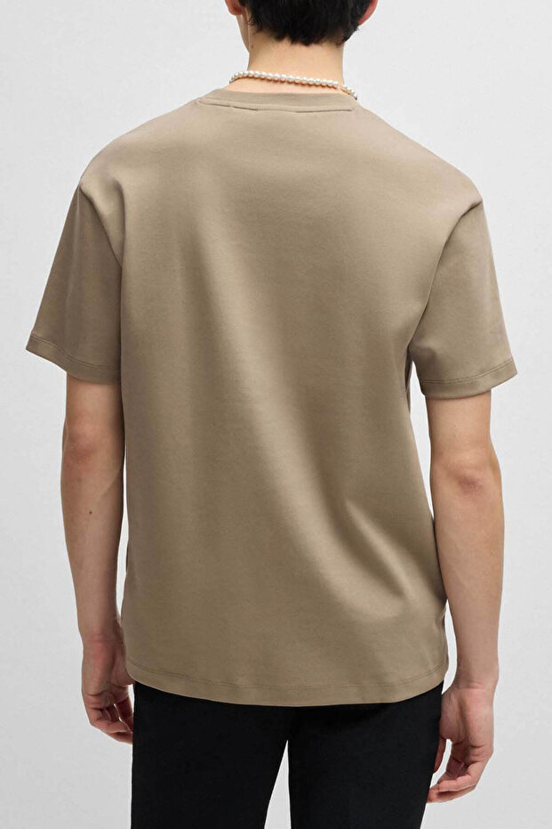 Erkek Sıfır Yaka Marka Logolu Bej T-Shirt - 2