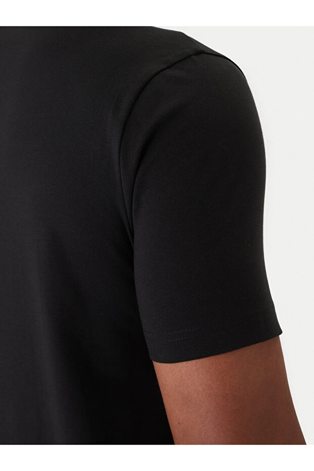 Erkek regular fit Kısa Kollu Düz Bisiklet Yaka Siyah4 T-Shirt - 5