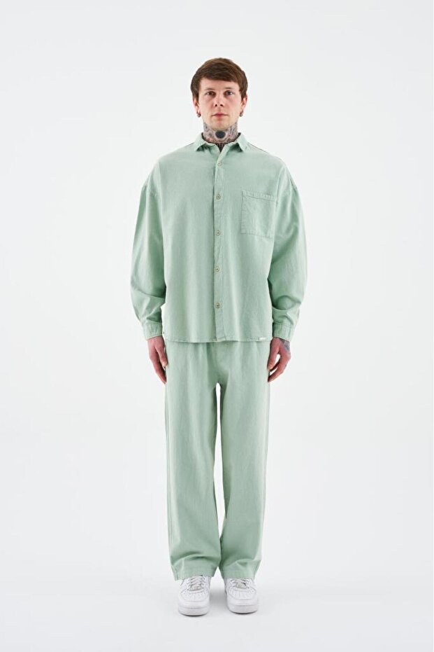 Men's Effected Washable Basic Sweatpants Lime - 5