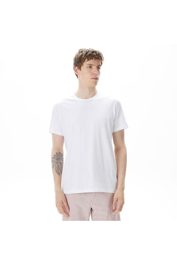 Erkek Regular Fit Yuvarlak Yakalı %100 Pamuklu Kısa Kollu Beyaz T-Shirt - 1