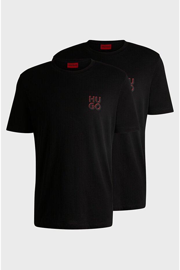 Erkek Pamuklu Marka Logolu 2 'li Paket Günlük Siyah T-Shirt - 2