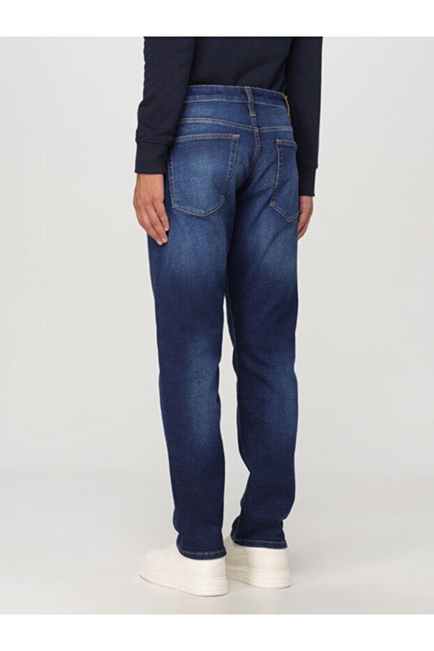 Erkek Slim Fit Taşlı Denim Normal Paça Lacivert Jeans - 2