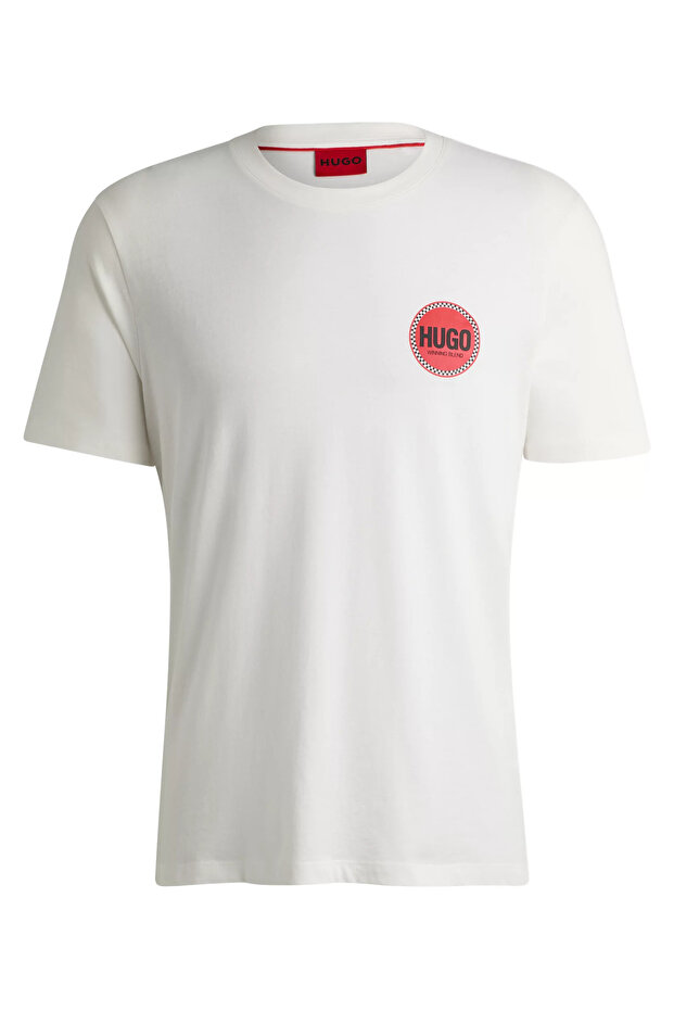 Erkek Regular Fit Yuvarlak Yaka Göğsünde Yuvarlak Logo Desenli Kısa Kollu Beyaz T-Shirt - 5