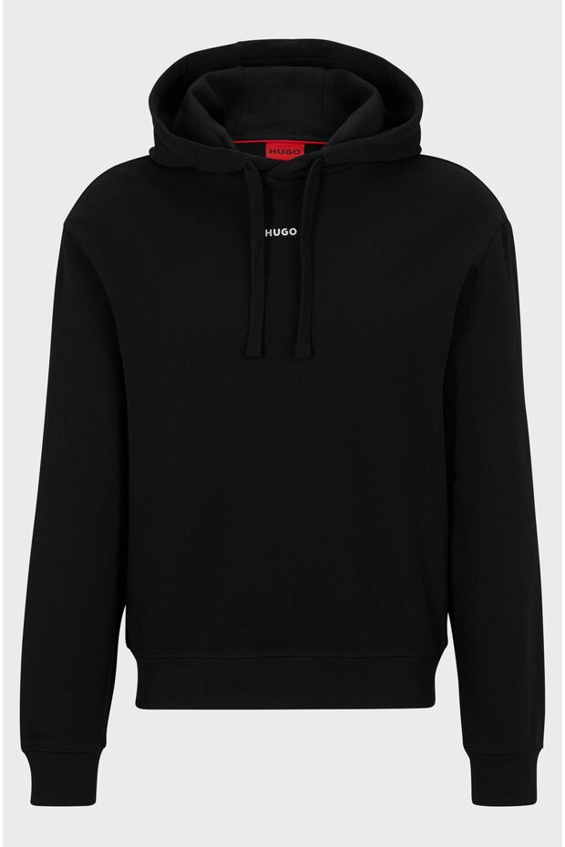 Erkek Kapüşonlu Yakalı Gögüs Ortasında Kontras Logolu Siyah Sweatshirt - 5