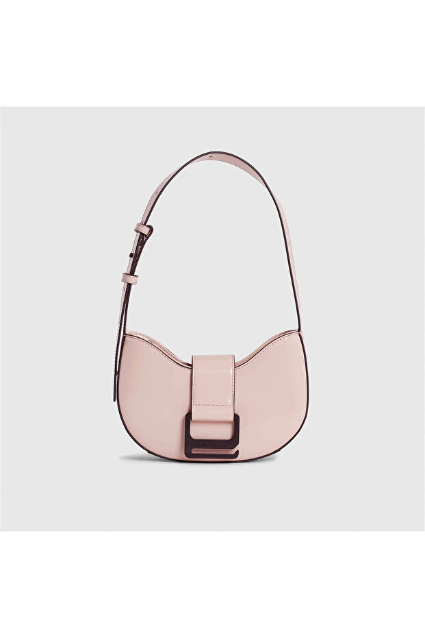 Women's Pink Shoulder Bag with Adjustable Shoulder Strap and Brand Logo