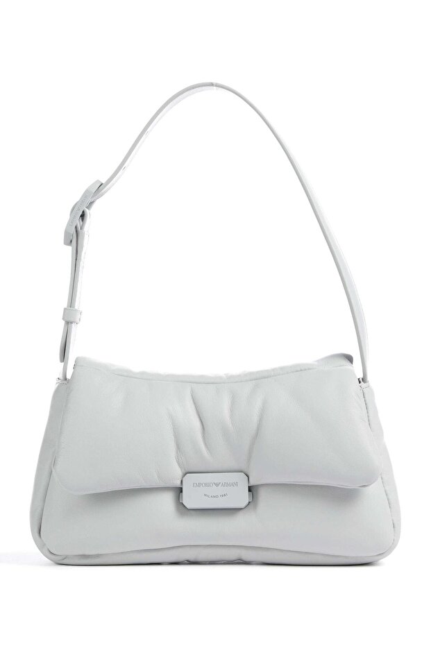Women's Logo Strap Shoulder Bag with Zipper Closure and Two Compartments in Blue