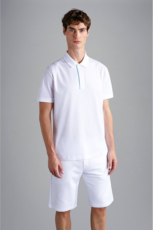 Men's Polo Collar Button Closure Short Sleeve White Polo Collar T-Shirt