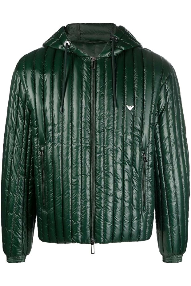 Men's Logo Zippered Dark Green Puffer Green Jacket 6R1B79 1NKZZ-0565