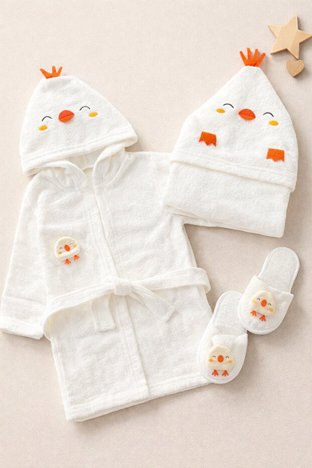 100% Cotton Boxed Baby Bathrobe Set 4 Pieces – Hooded Towel Booties (0-2 Years)
