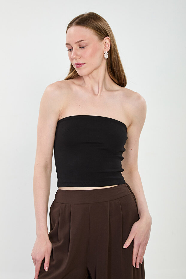 Woman Stretch Fabric strapless body - black
