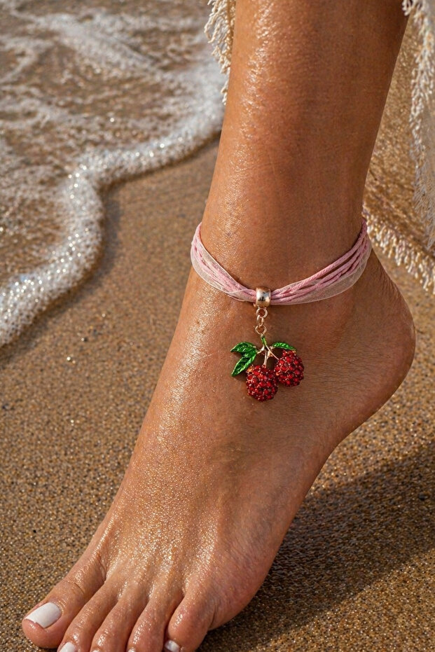 Pink Stringed Cherry Figured Anklet (Size: 20+5 cm) - 1
