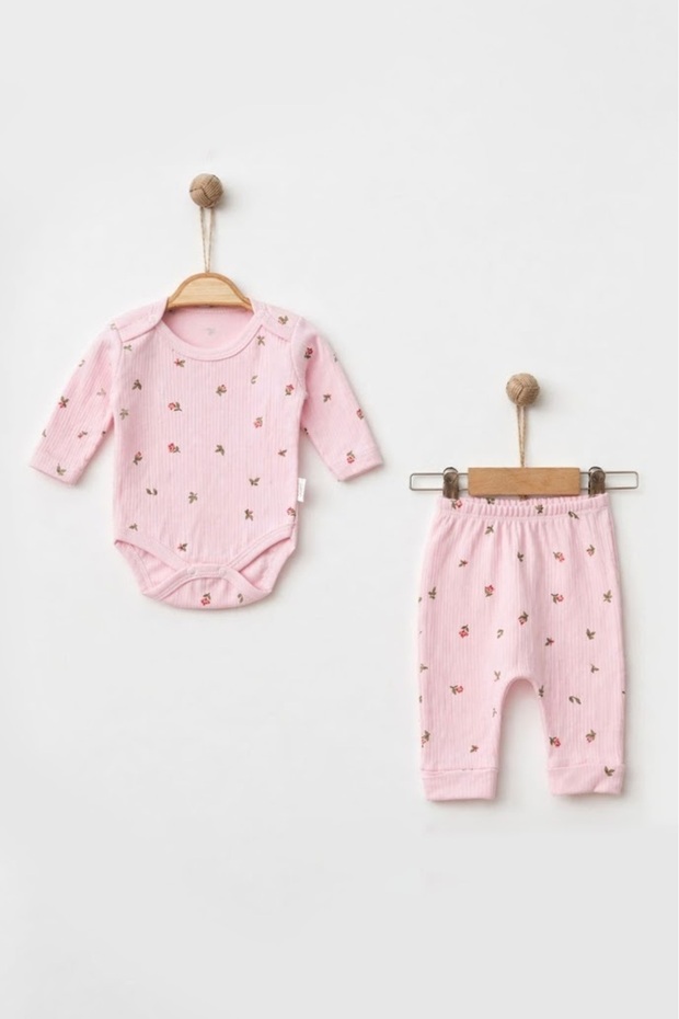 100% Cotton, Soft Texture, Reportable Fabric, Tulip Patterned 2-Piece Baby Girl Set