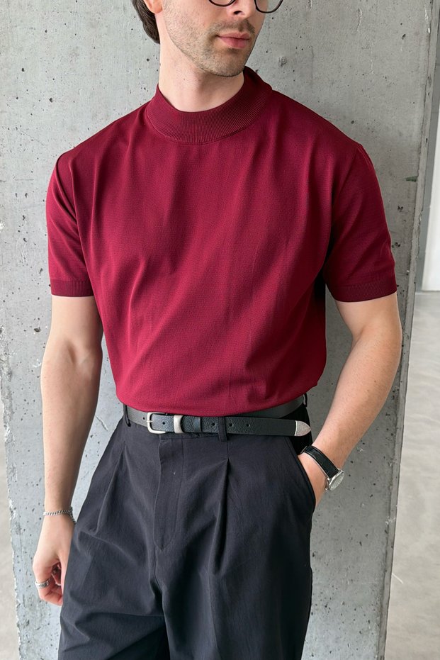 Men's Oversize Half Fisherman Knitwear Short Sleeve T-Shirt