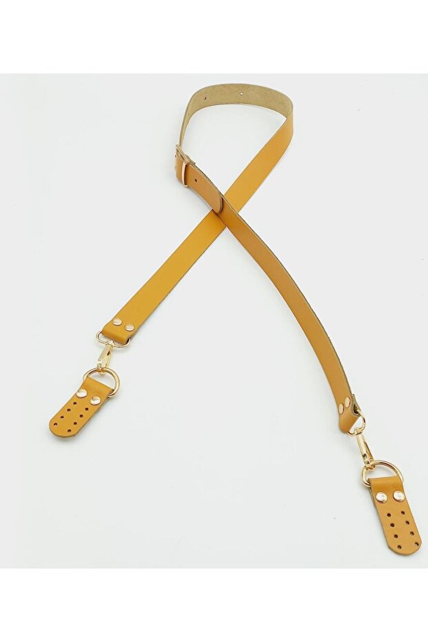 Bag Accessory Real Leather Adjusted Long Handle 2.3X130 Mustard Light Gold Metal