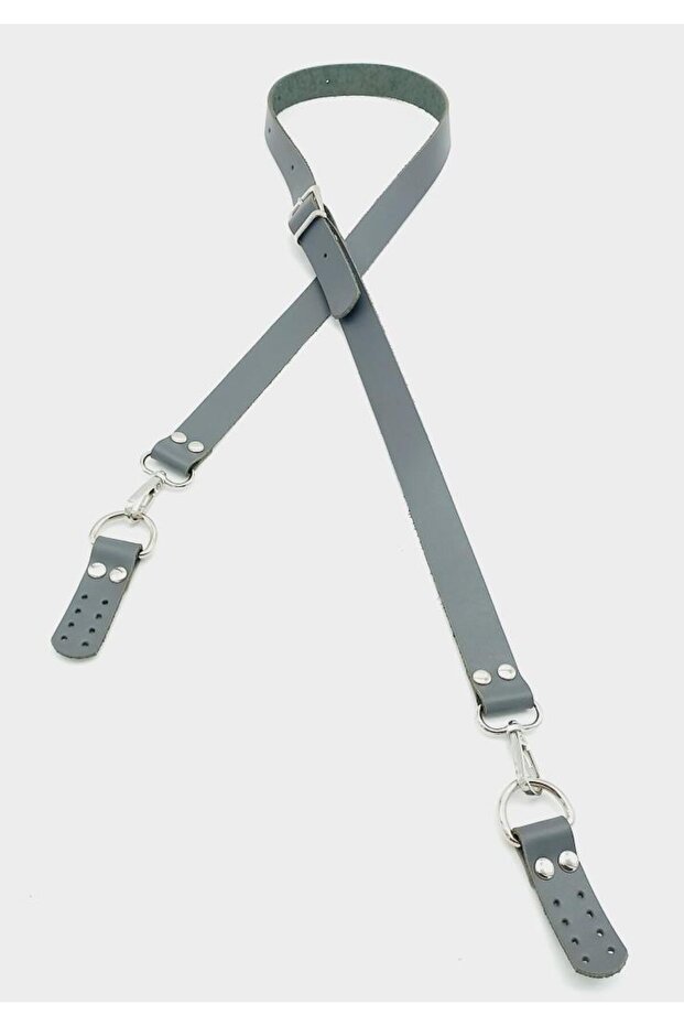 Bag Accessory Real Leather Adjusted Long Handle 2.3X130 Gray with Silver Metal