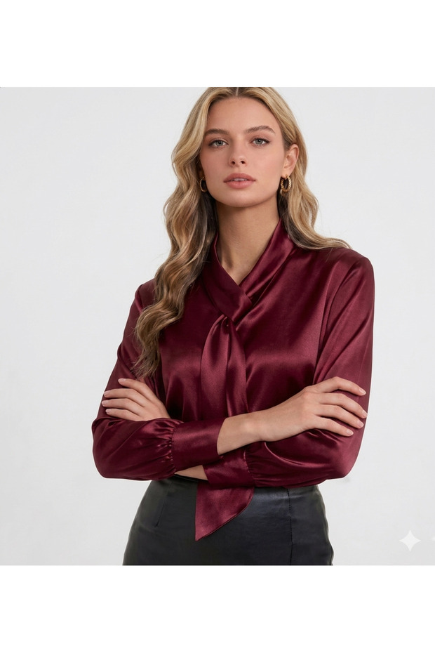 Women's Satin Shawl Detail Blouse