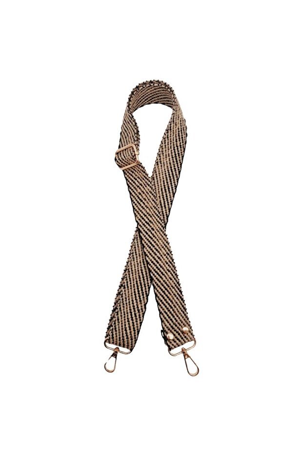 120X3 cm Jute Column Bag - Handle Black, Light Gold Metal Bag Accessory
