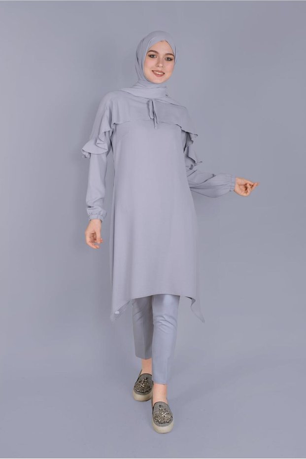 Lace-Up Tunic with Ruffle Detail 40842