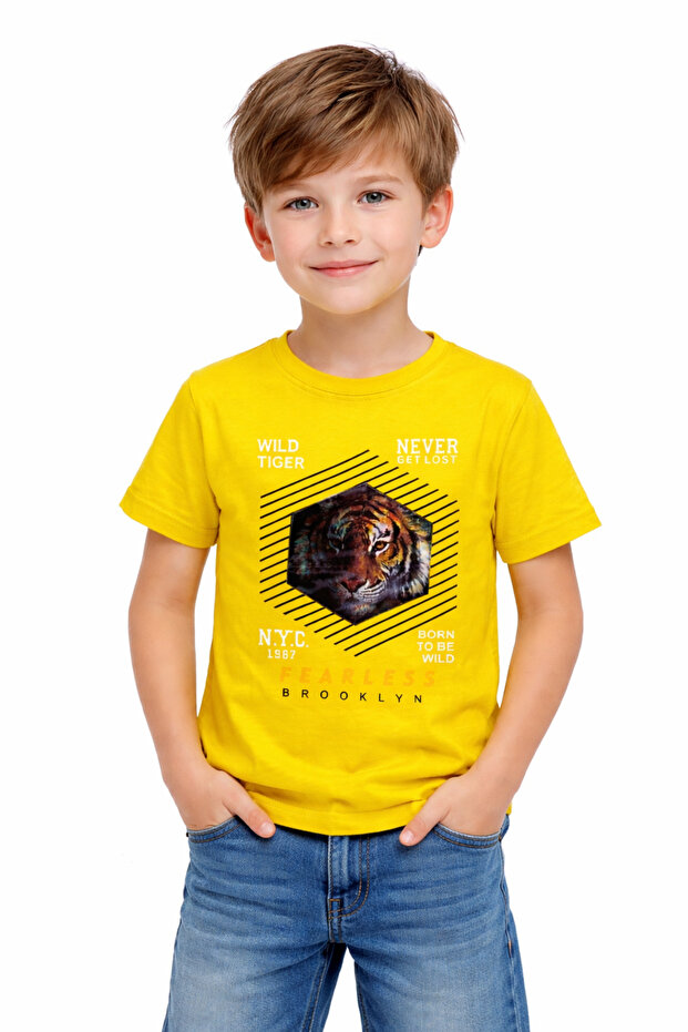 Boy's Tiger Patterned Color Changing Yellow T-Shirt
