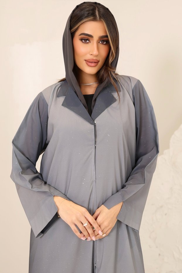 Elegant Glitter Ombre Coat Collar Abaya Luxury Modest Wear for Evening & Party