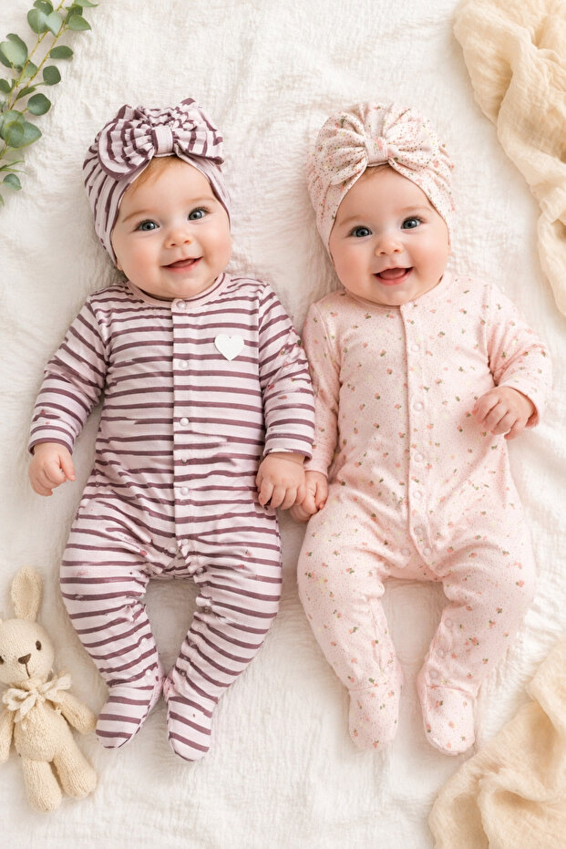 2-Piece Baby Girl Romper & Hat Set – Cotton Newborn Combination (0-3 Months)