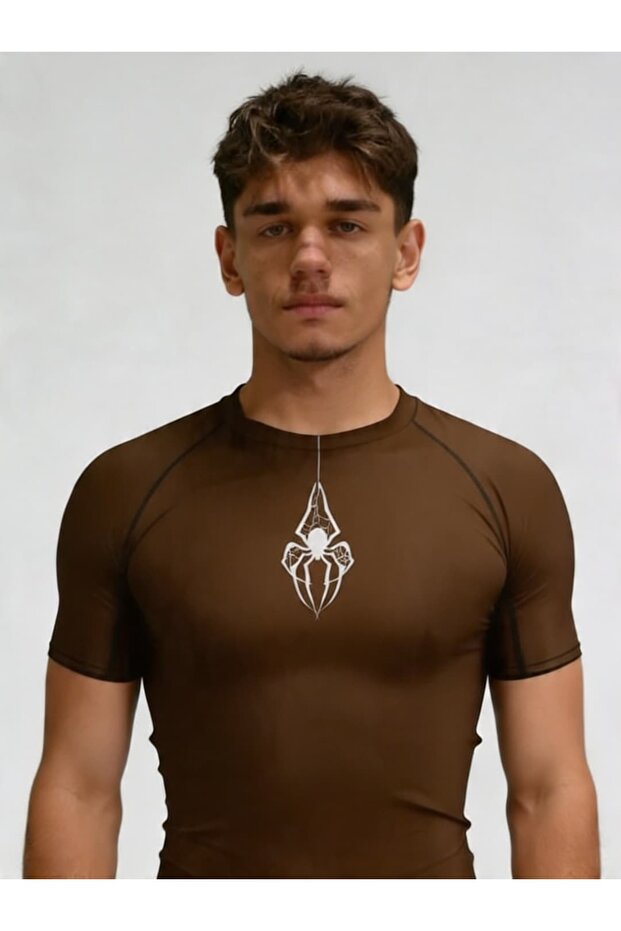 Sarkan Örümcek Compression Narrow / Slim Crew Neck T-Shirt Brown