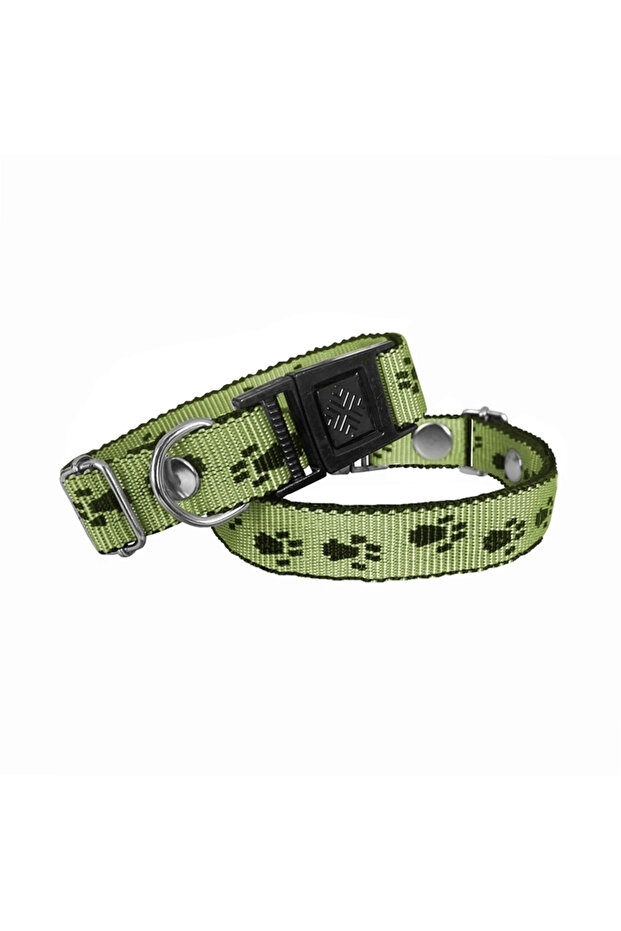 Dog Collar Paw Woven 2 cm - Min: 30 cm - Max: 50 cm Green