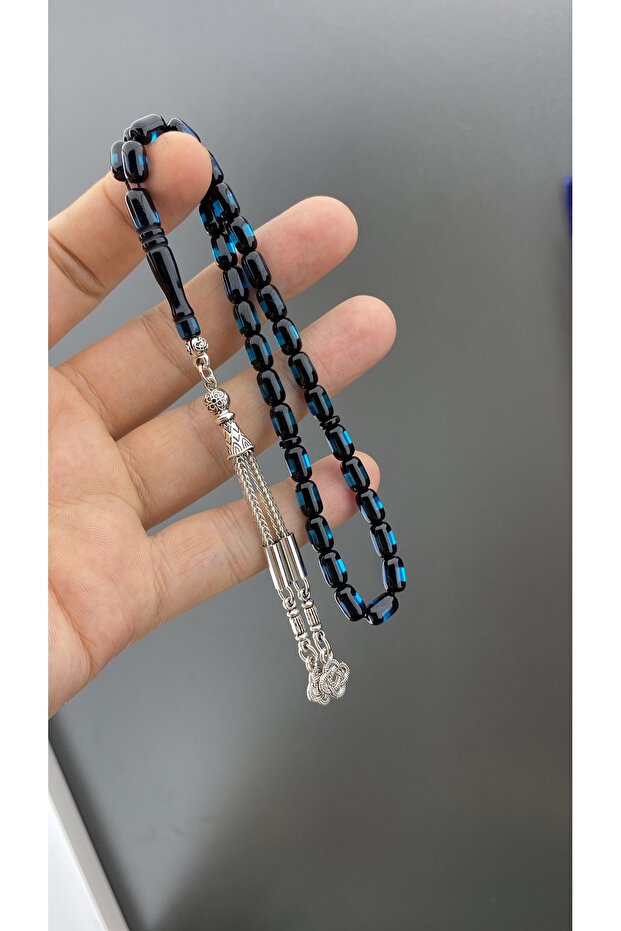 Wrist Length Vermilion Powdered Amber Rosary Bead Plated Tassel