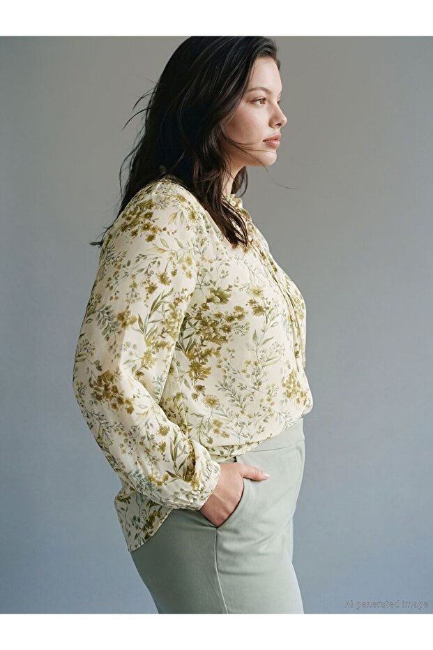 Lcw Grace Tie Collar Floral Blouse